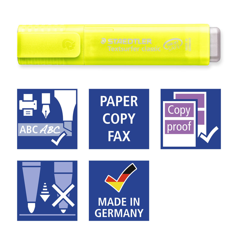 Staedtler pictograms for 364 P WP6: inkjet safe, paper copy fax, copy proof, locked tip and Made in Germany