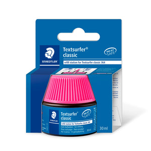 Staedtler Textsurfer classic refill station 488 64-23 on its blue hang card, pink ribbed cap, 30 ml printed on the card and the pot