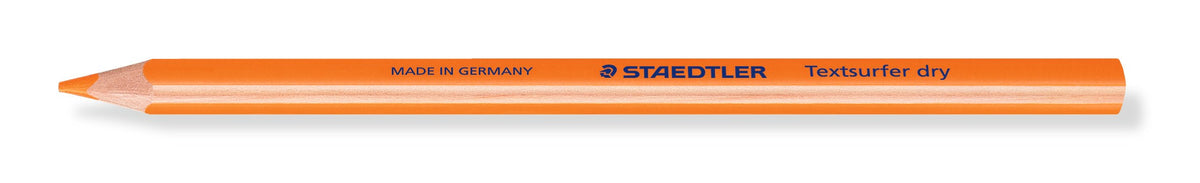 Staedtler Textsurfer dry 128 64-4 highlighter pencil in neon orange, natural wood tip, barrel printed MADE IN GERMANY STAEDTLER Textsurfer dry