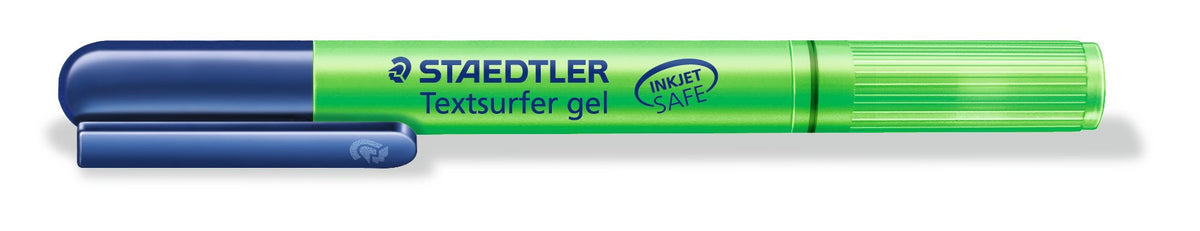Green Textsurfer gel 264-5 with its cap on, barrel printed STAEDTLER Textsurfer gel