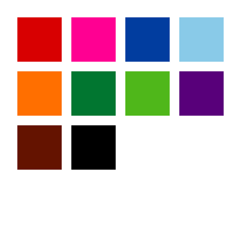 Ten Staedtler colour chips: red, magenta, blue, aqua blue, orange, green, willow green, violet, brown and black