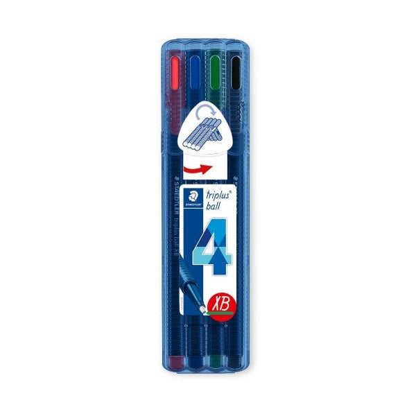 Earlier Staedtler triplus ball wallet of 4 extra broad pens with a large blue number 4 and a red XB badge on the label