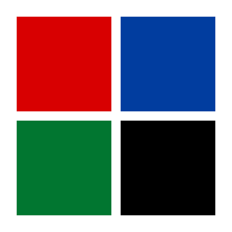 Four square colour chips in red, blue, green and black for the inks in the Staedtler triplus ball fine wallet