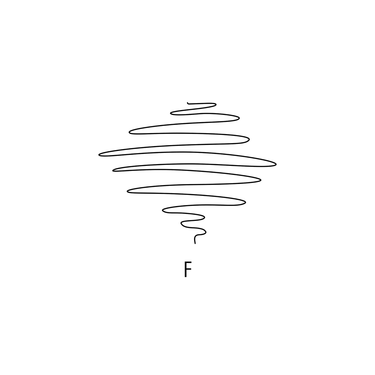 Thin scribble sample labelled F, showing the fine line width of the Staedtler triplus ball ballpoint