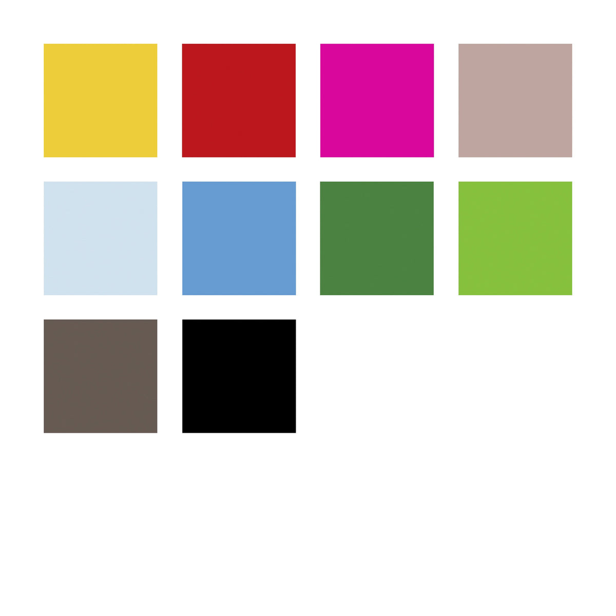 Ten Staedtler colour chips for the triplus color 323 SB10: yellow, red, magenta, antique pink, pale and mid blue, green, light green, brown and black