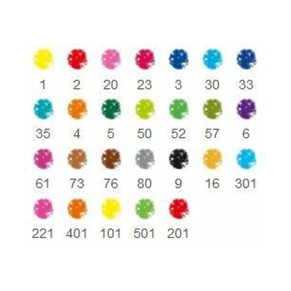 Colour dot chart of the 26 shades in the 323 TB26 wallet, each dot labelled with its Staedtler colour number, neons at the end