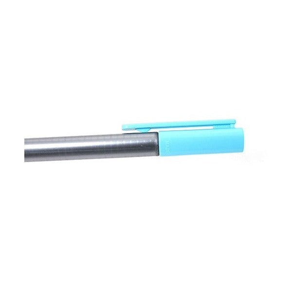 Close-up of the aqua blue cap and clip on a Staedtler triplus fineliner