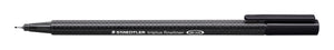 Staedtler triplus fineliner 334-9 with black cap posted, dark speckled triangular barrel printed STAEDTLER triplus fineliner DRY SAFE