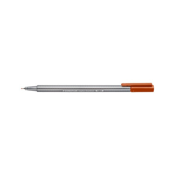 Staedtler triplus fineliner 334-73 in burnt sienna with the cap posted on the end and the fine metal-clad tip showing