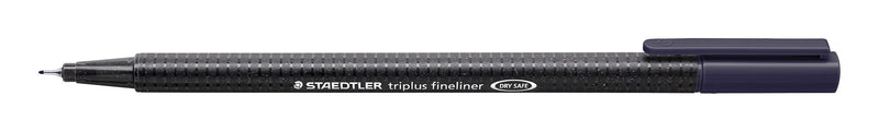 Staedtler triplus fineliner indigo blue 334-36 shown open with the cap posted, current black barrel printed STAEDTLER triplus fineliner and DRY SAFE