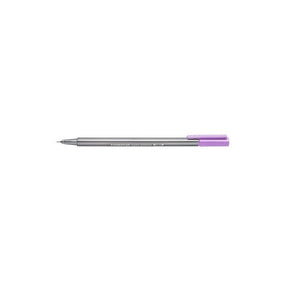 Staedtler triplus fineliner 334-62 with its lavender cap on, silver triangular barrel printed STAEDTLER triplus fineliner