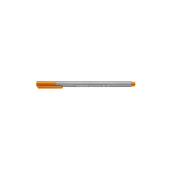 Staedtler triplus fineliner 334-7 with its light brown cap on, silver triangular barrel printed STAEDTLER triplus fineliner