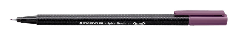 Staedtler triplus fineliner mauve 334-260 with the cap posted, current black triangular barrel printed STAEDTLER triplus fineliner DRY SAFE