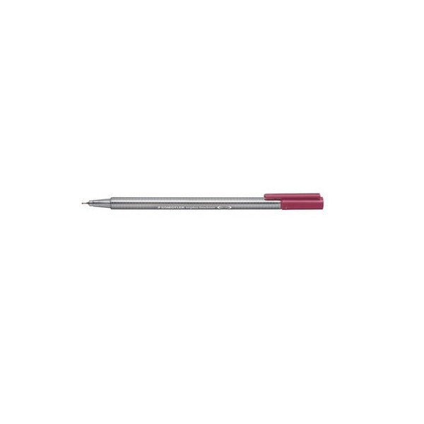 Mauve triplus fineliner with the cap on, earlier grey triangular barrel and a dusty purple cap and end