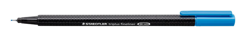 Staedtler triplus fineliner pale blue 334-30 with the cap posted, current black barrel printed STAEDTLER triplus fineliner DRY SAFE