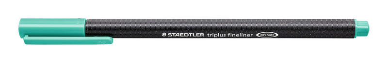 Staedtler triplus fineliner 334-54 in turquoise, capped, current black speckled triangular barrel printed STAEDTLER triplus fineliner DRY SAFE