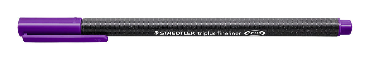 Staedtler triplus fineliner 334-6 in violet, capped, current black speckled triangular barrel printed STAEDTLER triplus fineliner DRY SAFE