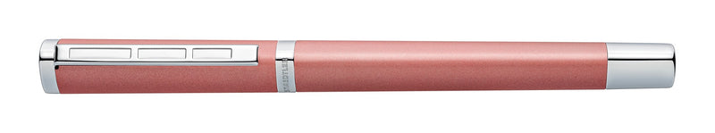 Rose triplus fountain pen lying capped in side view, polished silver clip and fittings