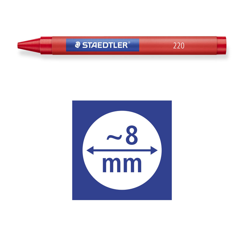 Staedtler pictogram showing approx. 8 mm crayon diameter, under a side view of the 220 crayon