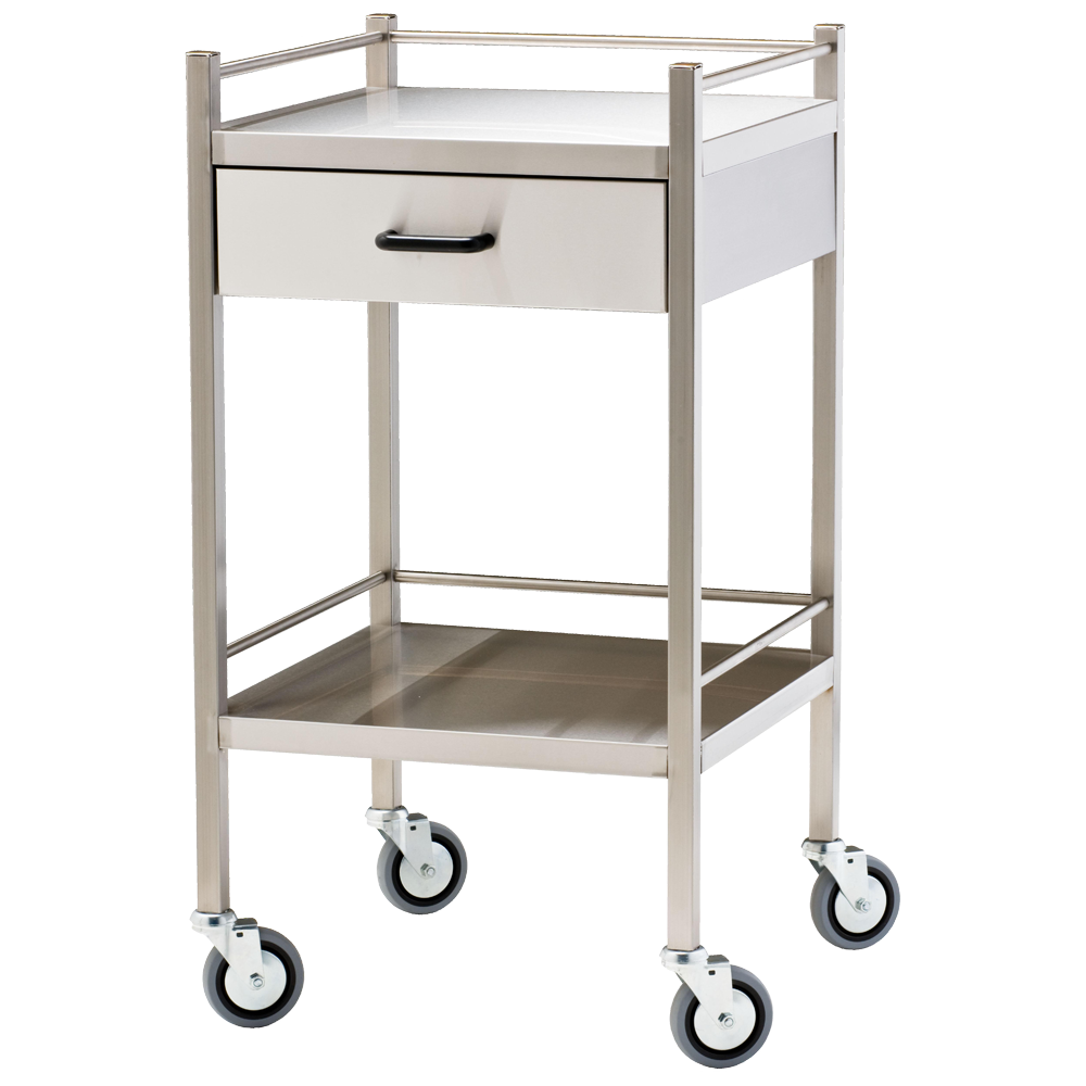 Stainless Steel Medical Trolley with Drawer 50 x 50 x 97cm durable clinical instrument and supply surface for treatment rooms