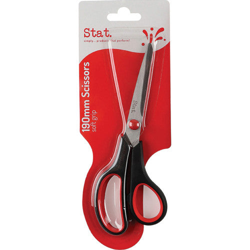Stat 190mm Soft Grip Scissors with stainless steel blades and Black/Red contoured handle