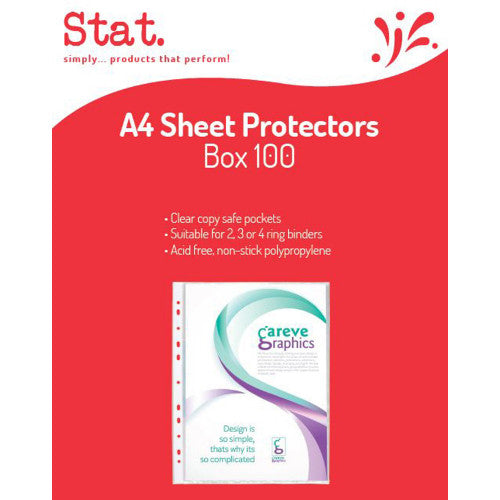 Stat A4 40 micron sheet protectors box of 100, top-opening polypropylene sleeves with 11-hole punch