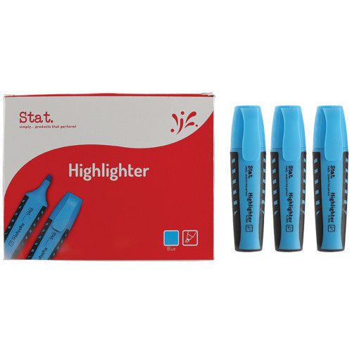 Stat blue fluorescent highlighters with chisel tip, box of 10