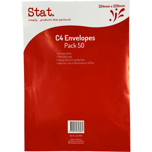 Stat C4 Strong White peel-and-seal envelopes 324x229mm, pack of 50, plain face