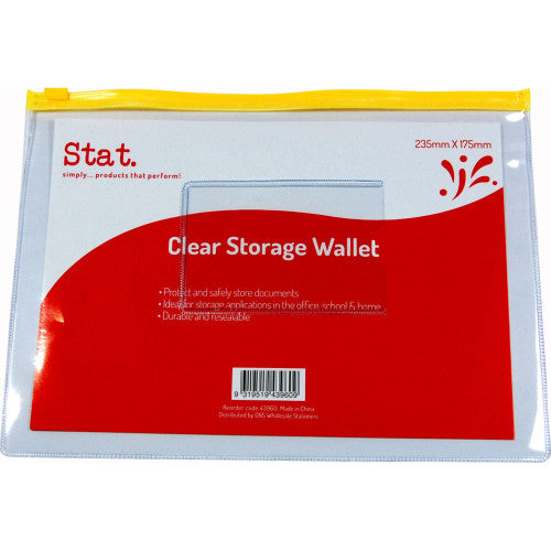 Stat Data File Envelope 235 x 175mm Transparent. Stat clear polypropylene data file envelope 235x175mm with zip-top closure.