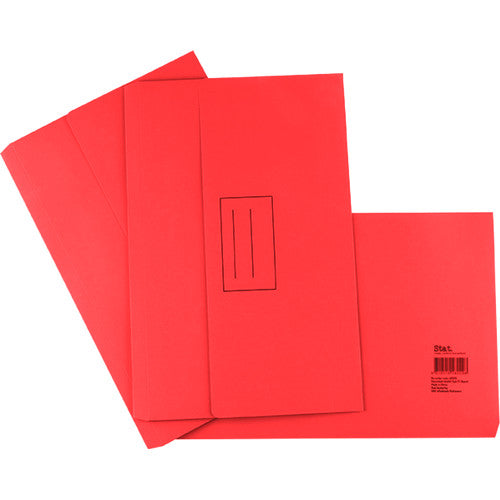 Stat foolscap board document wallet in red, 230gsm cardboard with front flap and name panel, pack of 25