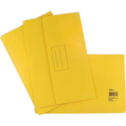 Stat foolscap board document wallets in yellow, 230gsm cardboard with 30mm gusset, pack of 25