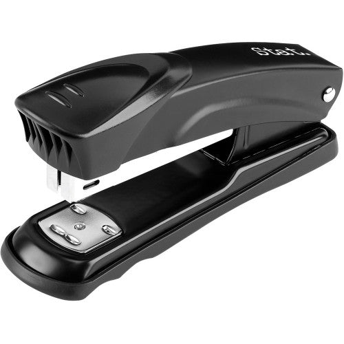 Stat half strip metal desk stapler in black, suitable for 25 sheets of 80gsm paper