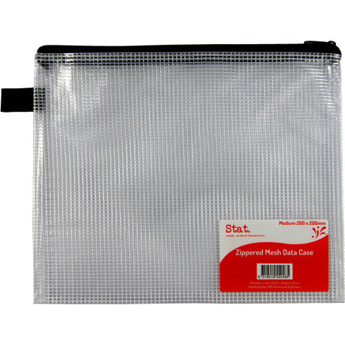 Stat. transparent PVC mesh zip case, 260 x 200mm medium, with black sewn zip closure