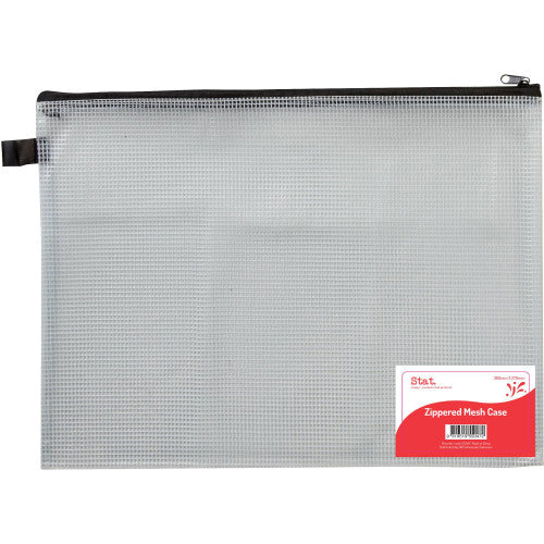 Stat large PVC-reinforced mesh zip case 360x270mm with black zip closure, transparent body