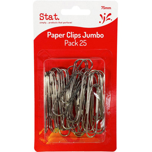 Stat 75mm jumbo steel wire paper clips in silver, pack of 25