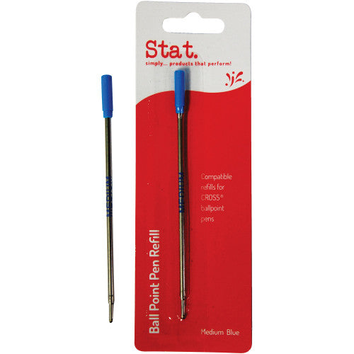 Stat. medium blue ballpoint pen refills Cross style pack of 10 on a white background