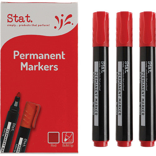 Stat permanent marker with 2.0mm bullet nib in red, sold as a box of 12