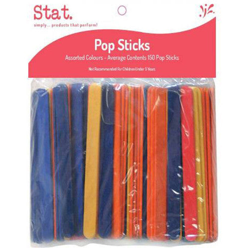 Stat assorted coloured wooden popsticks, pack of 150, suitable for art and craft activities