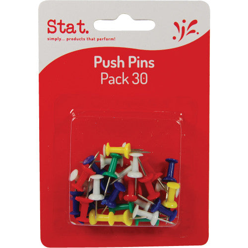 Stat Push Pins pack of 30 assorted colours for pinboards and notice boards