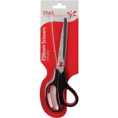 Stat 230mm Soft Grip Scissors with stainless steel blades and black-red contoured handle