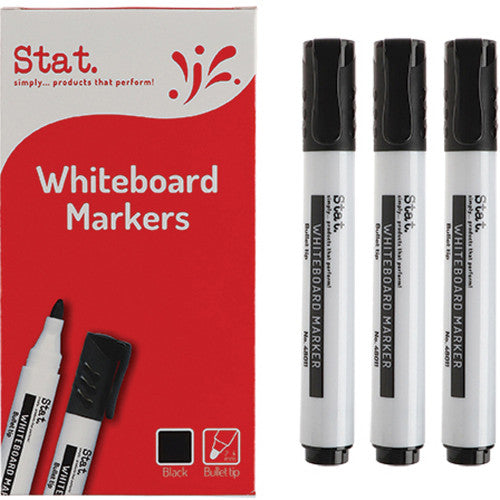 Stat. 2.0mm bullet nib black whiteboard marker, box of 12, dry erase ink