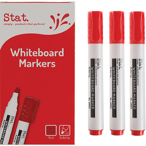 Stat 2.0mm bullet nib red whiteboard marker, box of 12, dry-erase and low odour