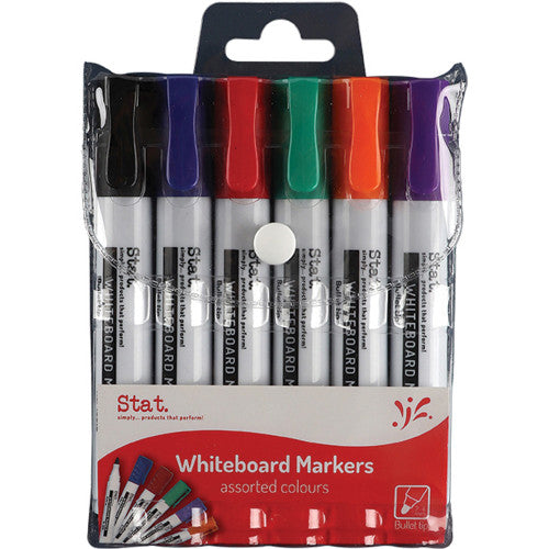 Stat 2.0mm bullet nib whiteboard markers in assorted colours, wallet of 6