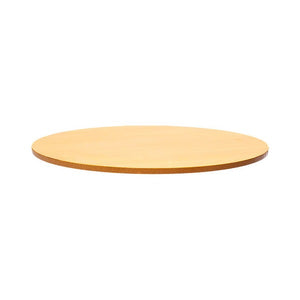 Rapidline round table top in Beech, shown on its own at an angle against a plain white background