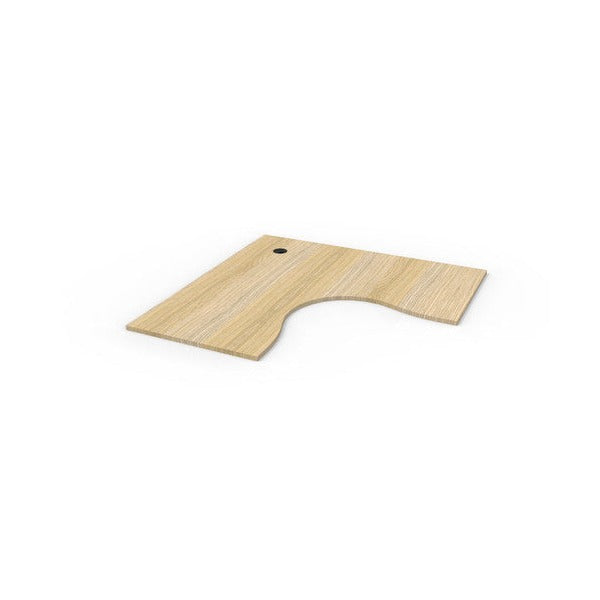 Rapidline corner workstation top in Natural Oak, shown on its own at an angle against a plain white background