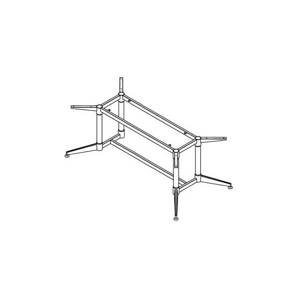 Dark line drawing of the Rapidline Typhoon single stage meeting table frame from a corner angle, showing rails and feet