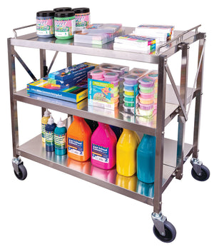 Classroom Foldable Metal Trolley Stainless Steel 50kg per Shelf Folds Flat