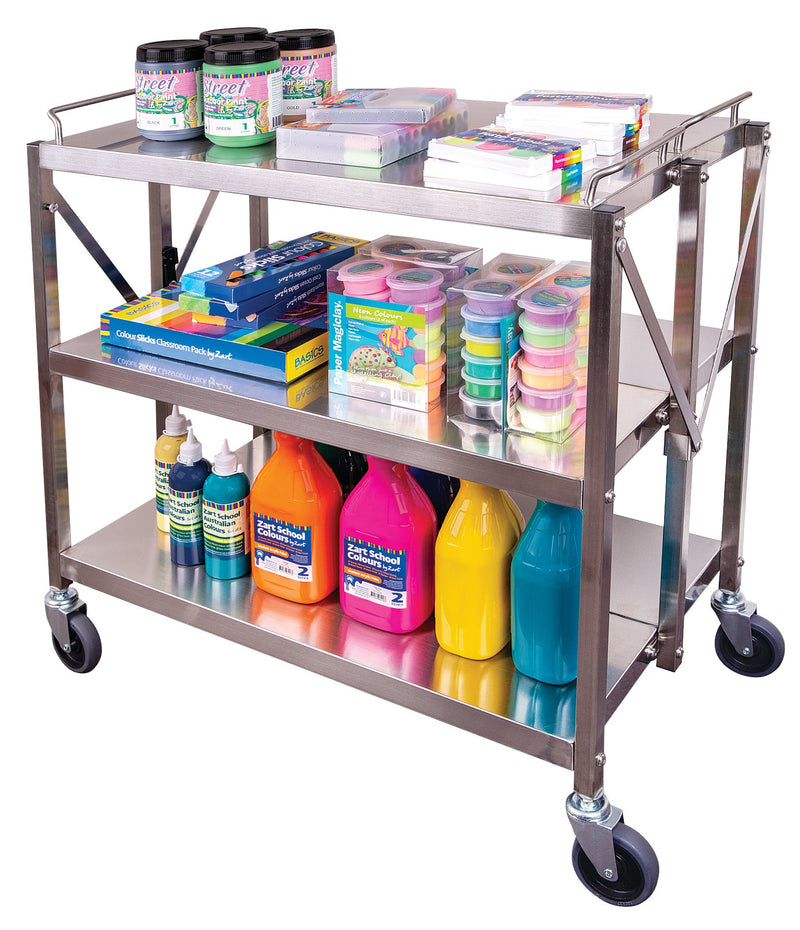 Classroom Foldable Metal Trolley Stainless Steel 50kg per Shelf Folds Flat-1