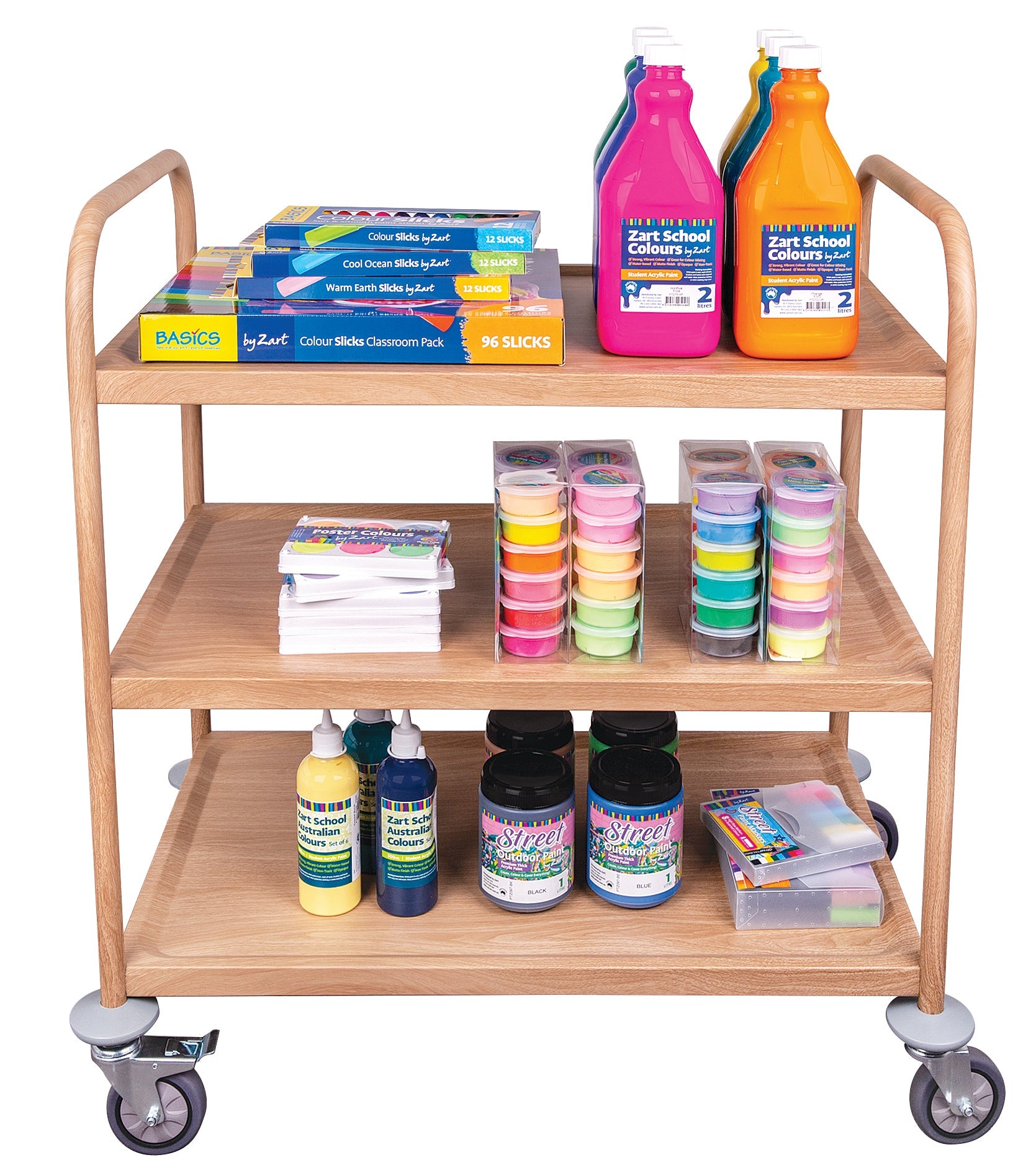 Zart Wood Look 3 Tier Classroom Trolley 845 x 525 x 900mm Steel 150kg Capacity-5