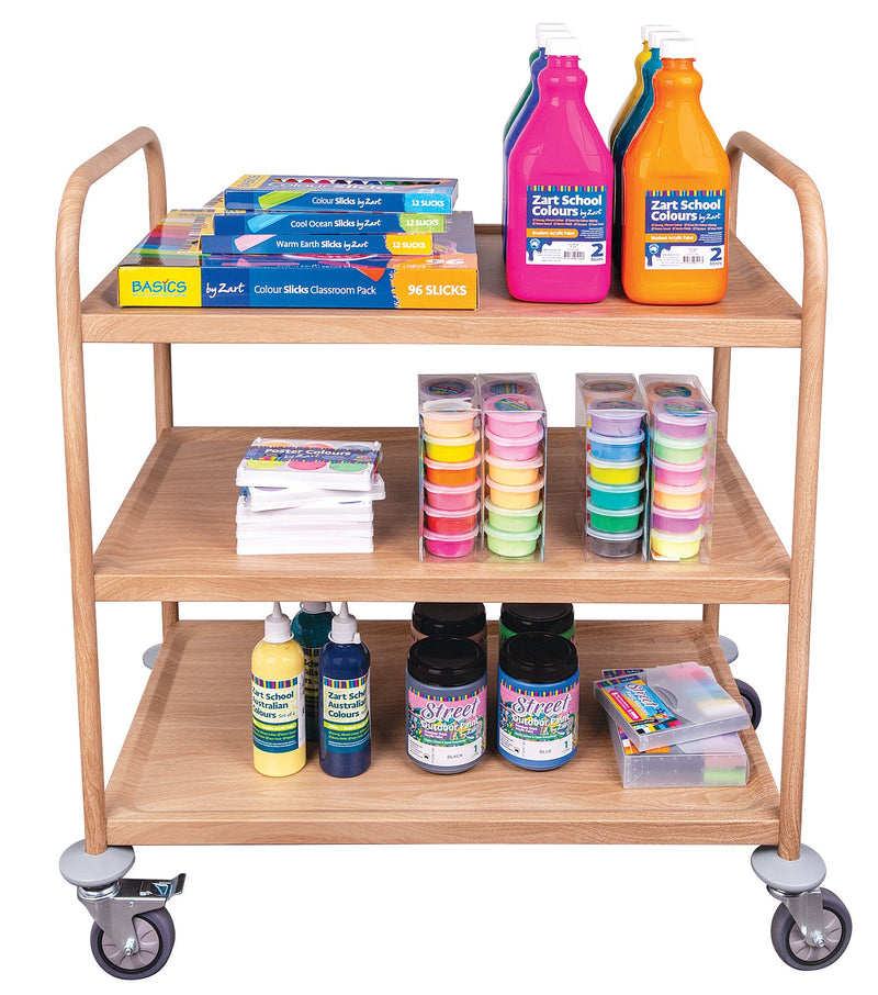 Zart Wood Look 3 Tier Classroom Trolley 845 x 525 x 900mm Steel 150kg Capacity-5